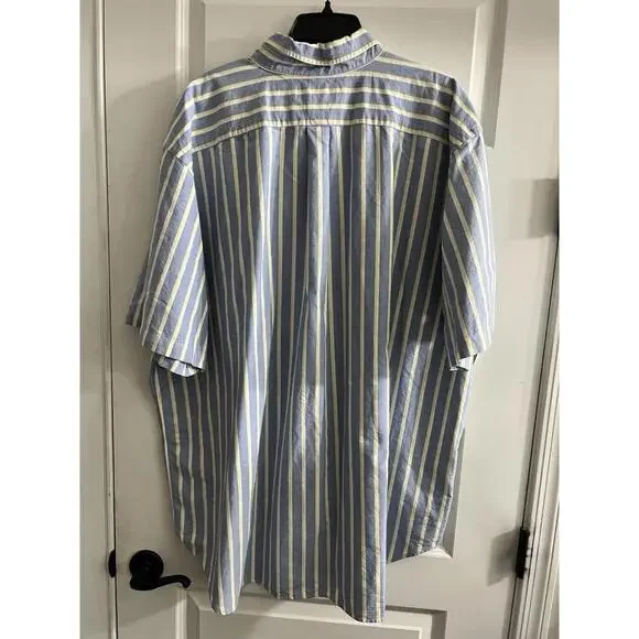 Ralph Lauren Shirt Men’s 3XLT Tall Blue Yellow Stripe Short Sleeve Classic Fit - Picture 5 of 7